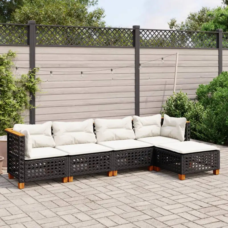 Loungetuinset met zwarte gepoedercoate stalen afwerking en natuurlijke olieafwerking - Zwart / Zonder tafel / gat weven