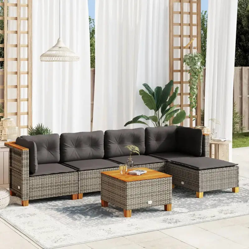 Loungetuinset met zwarte gepoedercoate stalen afwerking en natuurlijke olieafwerking - Grijs / Met tafel / Dichtgeweven