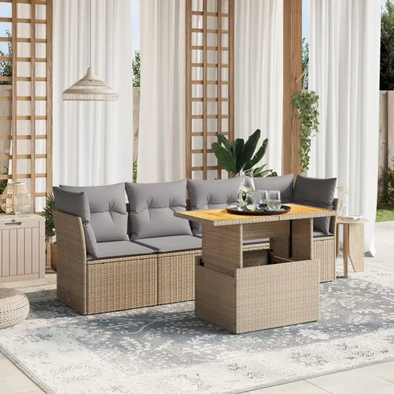 Loungetuinset van beige materiaal en gepoedercoat staal met afmetingen - Tuinsets