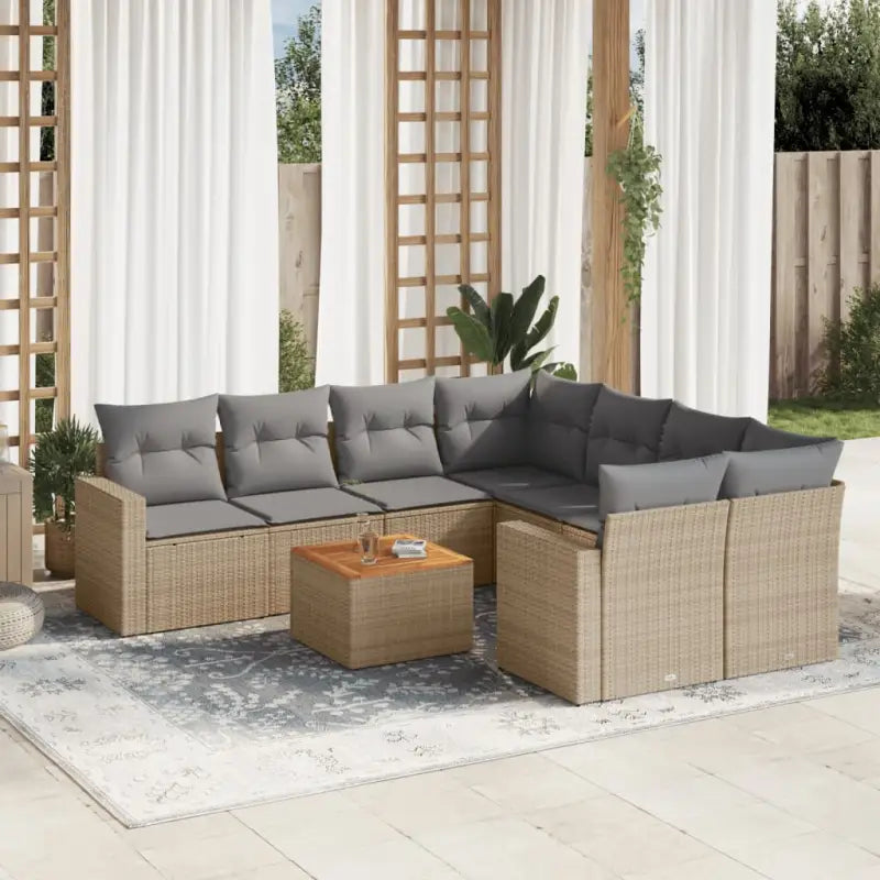 Loungetuinset van beige materiaal en gepoedercoat staal met afmetingen - Beige en grijs - Tuinsets