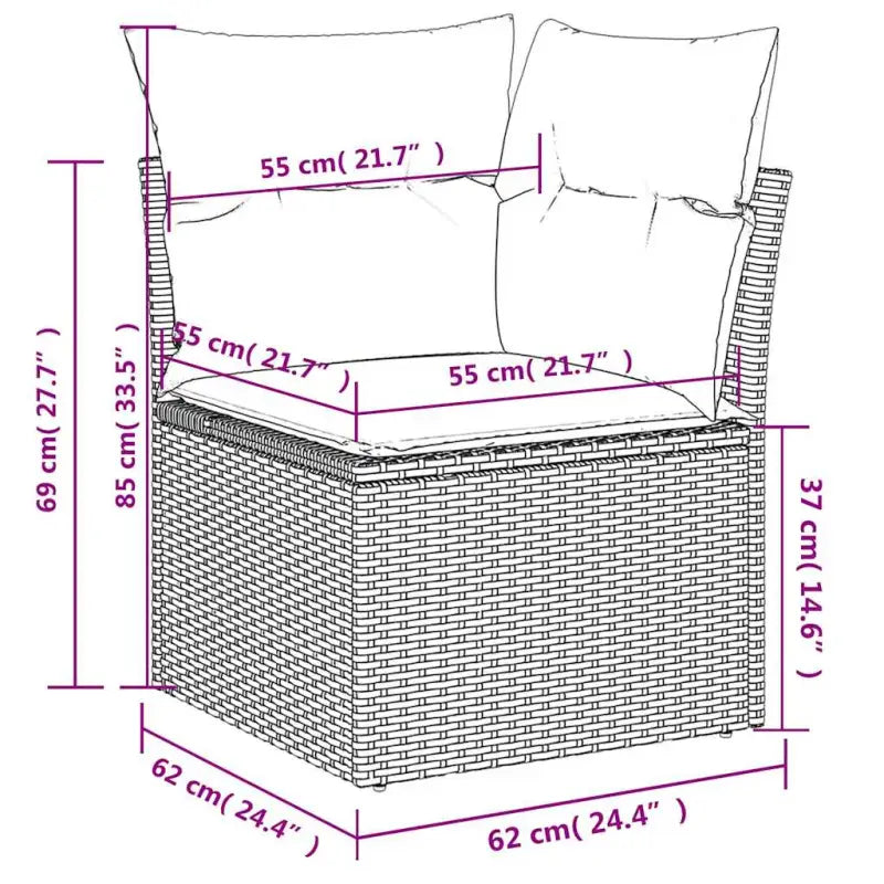 Loungetuinset van beige materiaal en gepoedercoat staal met afmetingen - Tuinsets