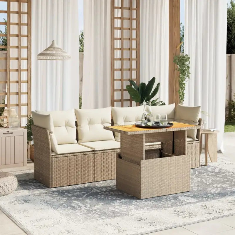 Loungetuinset van beige materiaal en gepoedercoat staal met afmetingen - beige en crèmekleurig / zonder opbergruimte
