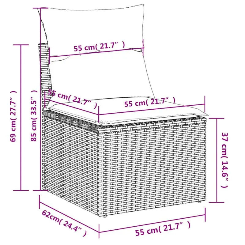 Loungetuinset van beige materiaal en gepoedercoat staal met afmetingen - Tuinsets