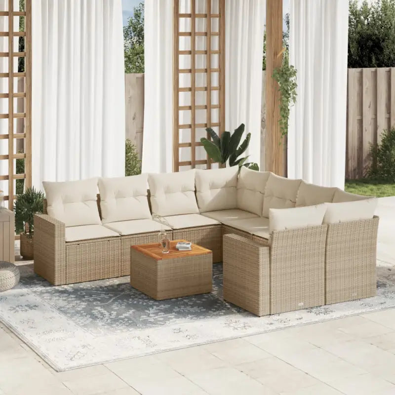 Loungetuinset van beige materiaal en gepoedercoat staal met afmetingen - Tuinsets
