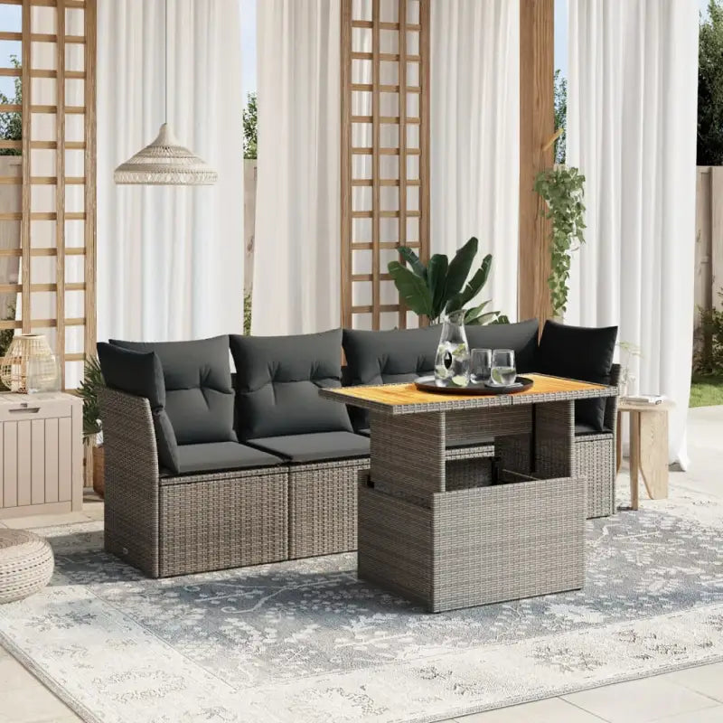 Loungetuinset van beige materiaal en gepoedercoat staal met afmetingen - Grijs / zonder opbergruimte - Tuinsets