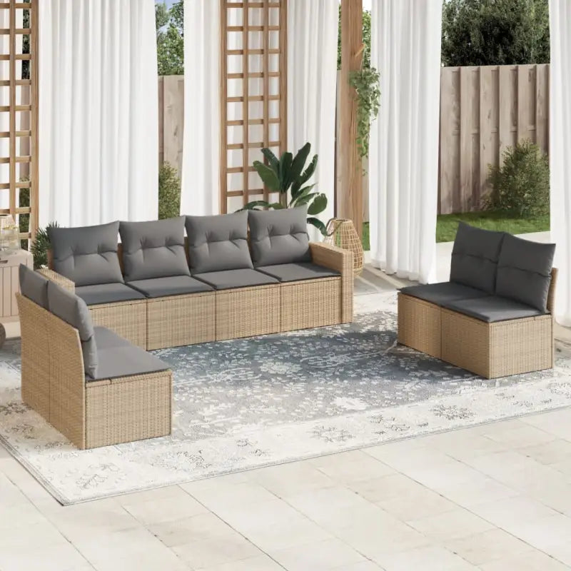 Loungetuinset van beige materiaal en gepoedercoat staal afmetingen - Beige en grijs / Met tafel - Tuinsets