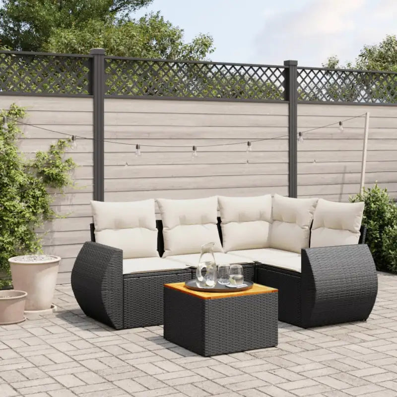 Loungetuinset van beige materiaal en gepoedercoat staal met handige afmetingen - Zwart en crème - Tuinsets