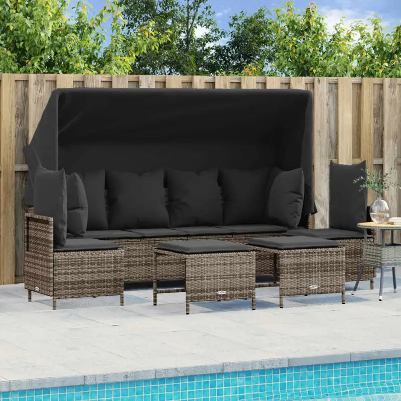 Loungetuinset van bruin materiaal met gepoedercoat staal afmetingen - Grijs / met luifel - Tuinsets