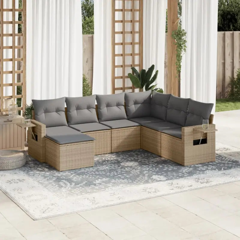 Loungetuinset van gepoedercoat staal in beige materiaal met afmetingen - Beige en grijs / Met tafel - Tuinsets