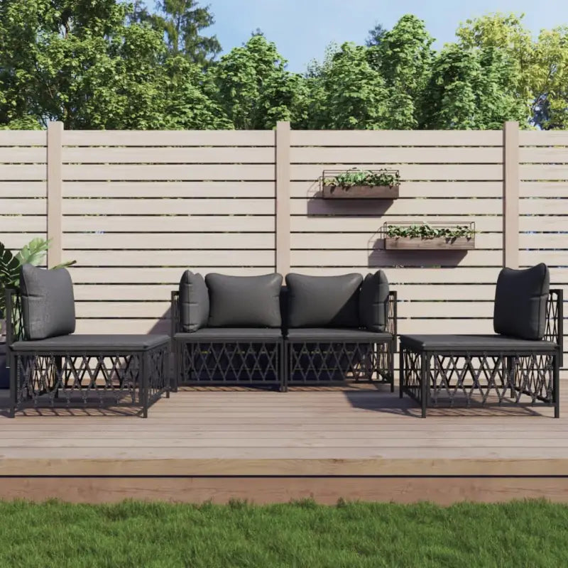 Loungetuinset van geweven stof met antraciet materiaal en gepoedercoat staal - Antraciet / 2x hoek + 2x midden