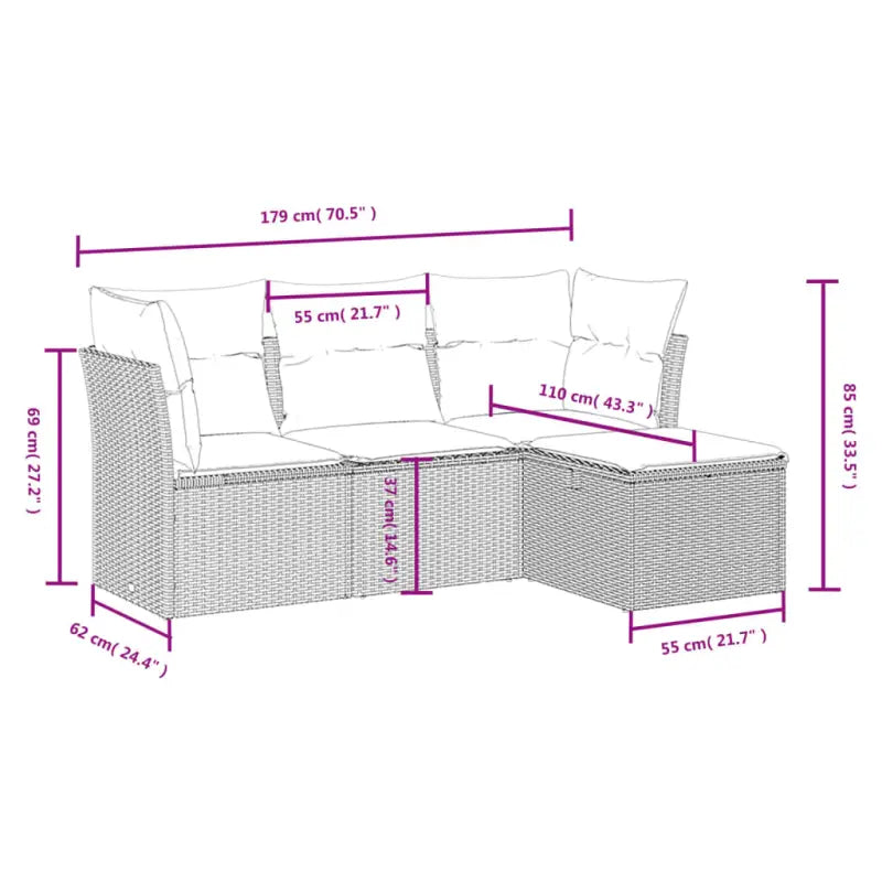 Loungetuinset van grijs materiaal met gepoedercoat staal afmetingen - Tuinsets
