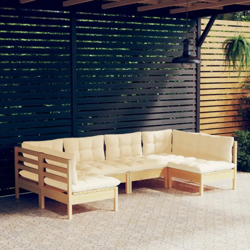 Loungetuinset van massief grenenhout voor ontspanning en samenzijn - Bruin en crème - Tuinsets