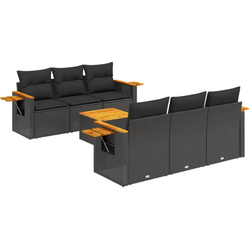 Loungetuinset van poly rattan en gepoedercoat staal in zwart materiaal - Tuinsets