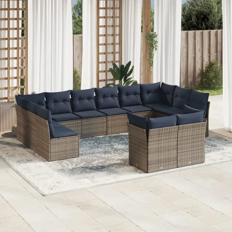 Loungetuinset van poly rattan en gepoedercoat staal in zwart materiaal - Beige en grijs / Zonder tafel - Tuinsets