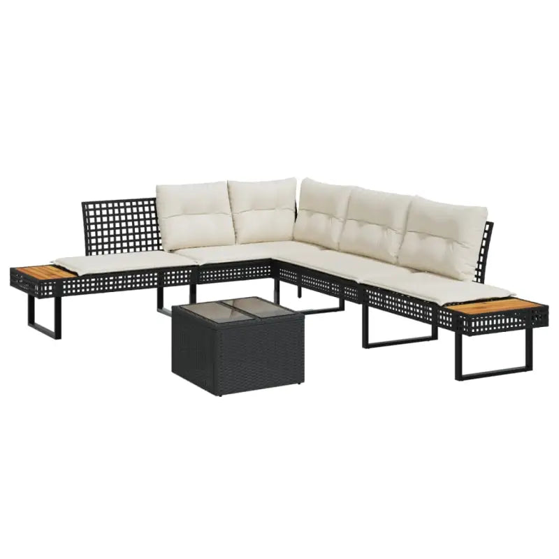 Loungetuinset van poly rattan met gepoedercoat staal voor gemakkelijk schoon genieten - Zwart / Niet verstelbaar