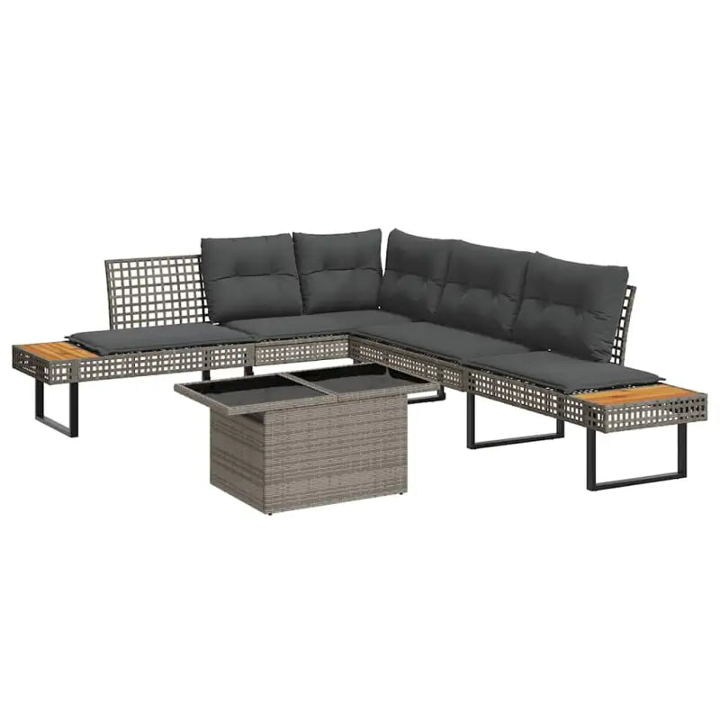 Loungetuinset van poly rattan met gepoedercoat staal voor gemakkelijk schoon genieten - Grijs / verstelbaar tafelblad