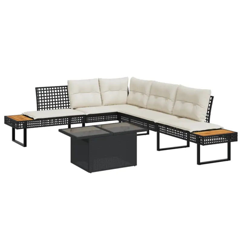 Loungetuinset van poly rattan met gepoedercoat staal voor gemakkelijk schoon genieten - Zwart / verstelbaar tafelblad