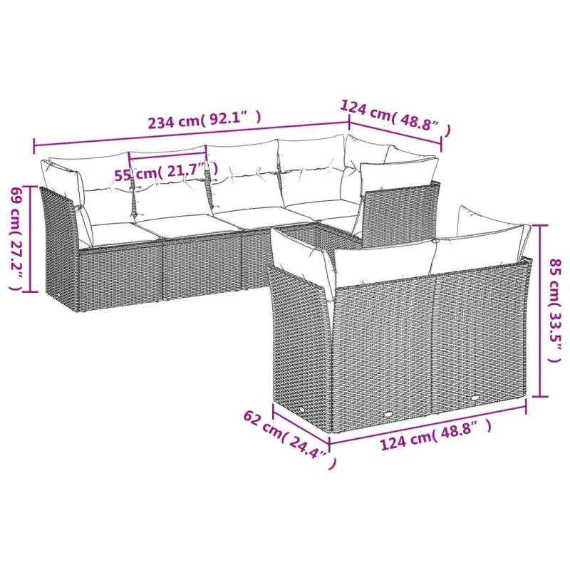 Loungetuinset van poly rattan met zwart materiaal en gepoedercoat staal - Tuinsets