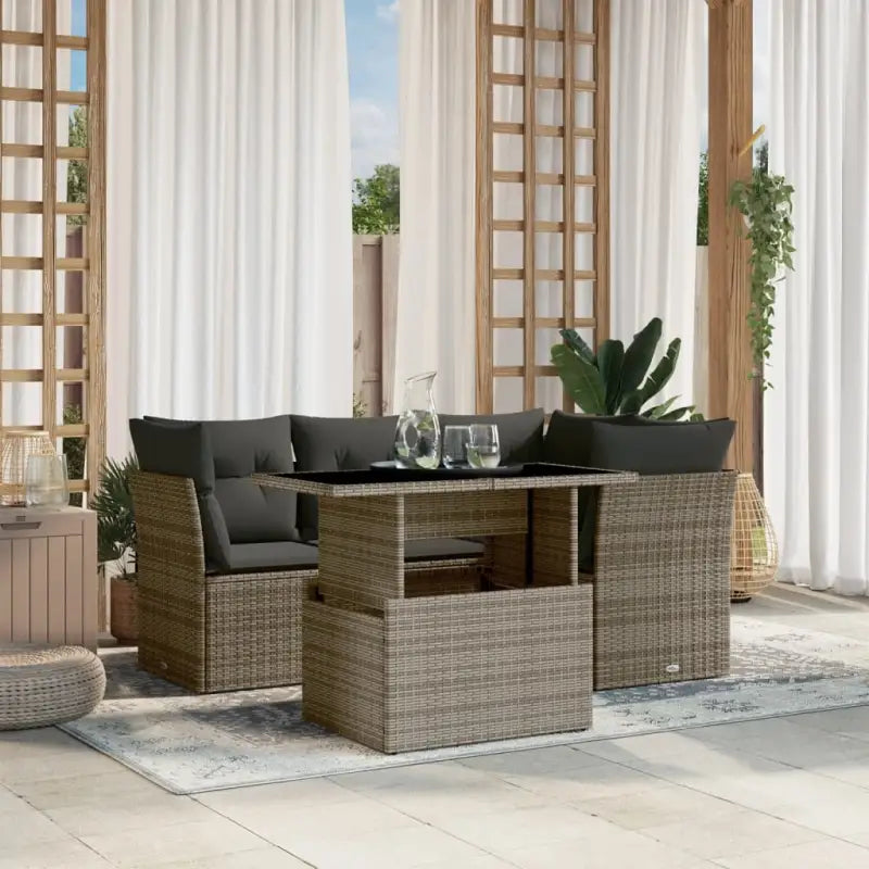 Loungetuinset van zwart gepoedercoat staal met comfortabele afmetingen - Grijs / zonder opbergruimte - Tuinsets