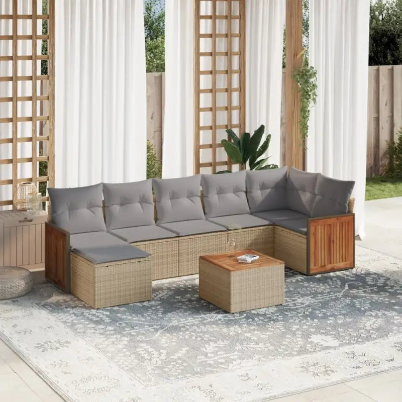 Loungetuinset van zwart gepoedercoat staal met comfortabele afmetingen - Beige en grijs / Met tafel - Tuinsets