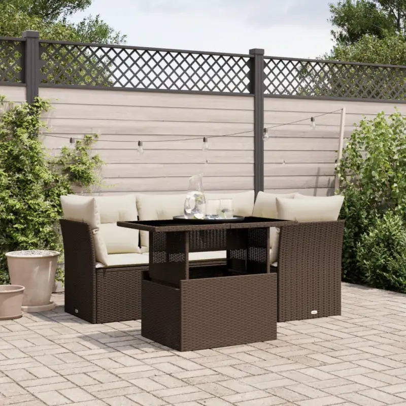 Loungetuinset van zwart gepoedercoat staal met comfortabele afmetingen - Bruin en crème / zonder opbergruimte - Tuinsets