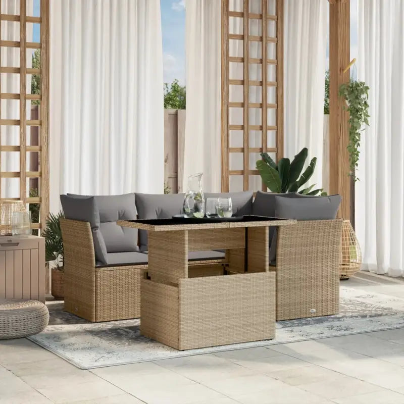 Loungetuinset van zwart gepoedercoat staal met comfortabele afmetingen - Beige en grijs / zonder opbergruimte - Tuinsets