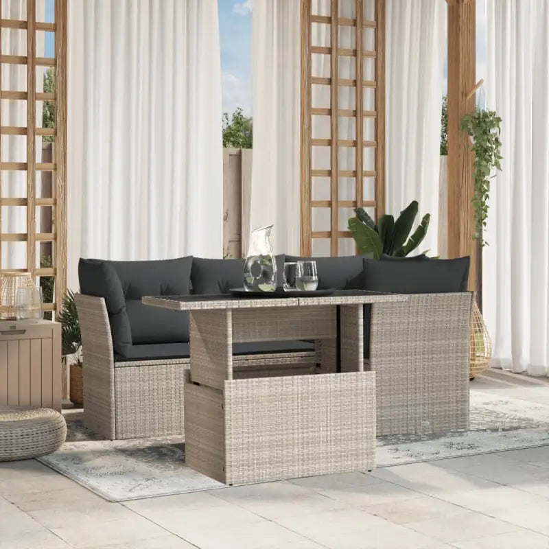 Loungetuinset van zwart gepoedercoat staal met comfortabele afmetingen - Lichtgrijs / zonder opbergruimte - Tuinsets