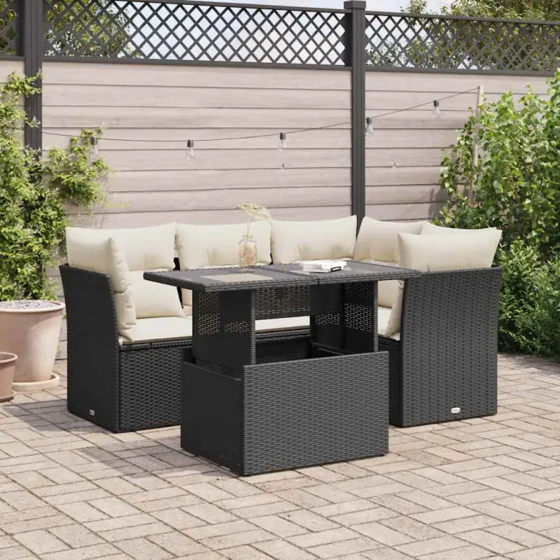 Loungetuinset van zwart gepoedercoat staal met comfortabele afmetingen - Zwart en crème / met opbergruimte - Tuinsets
