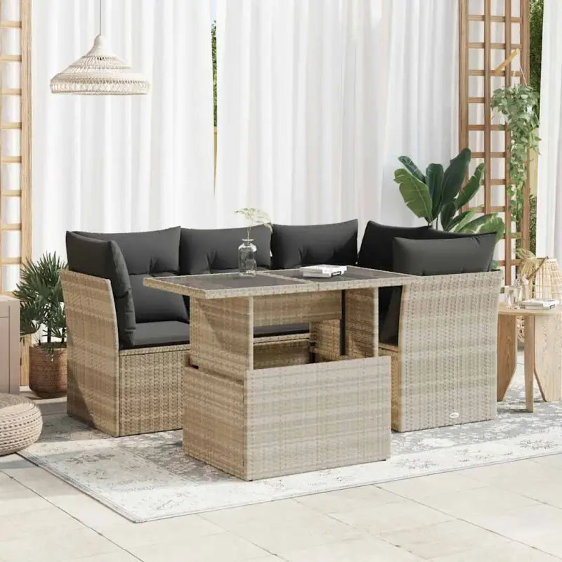Loungetuinset van zwart gepoedercoat staal met comfortabele afmetingen - Lichtgrijs / met opbergruimte - Tuinsets