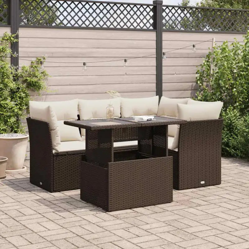 Loungetuinset van zwart gepoedercoat staal met comfortabele afmetingen - Bruin en crème / met opbergruimte - Tuinsets