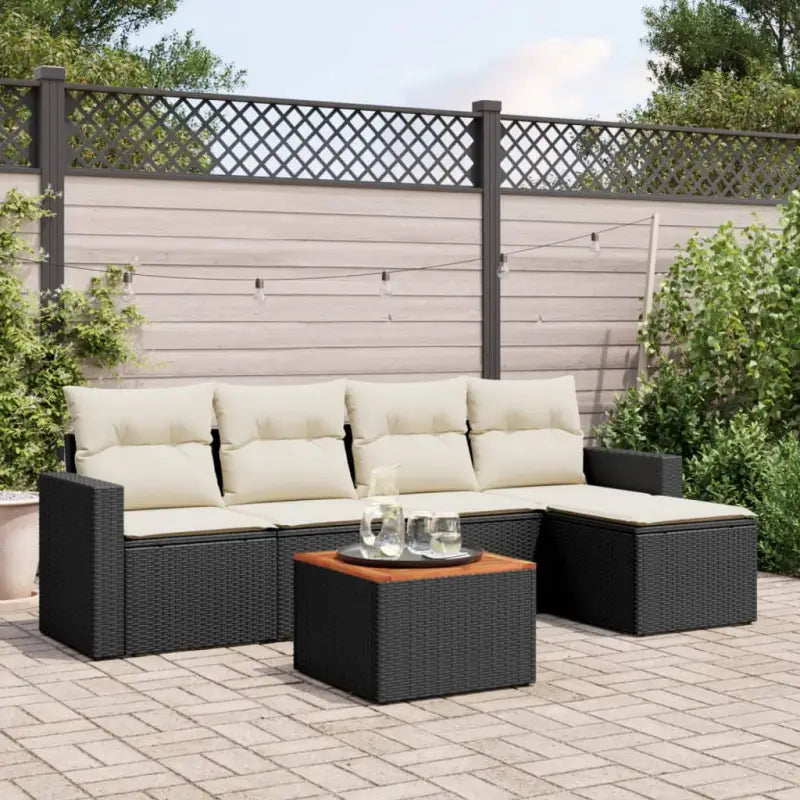 Loungetuinset van zwart gepoedercoat staal voor buiten ontspanning - Zwart en crème - Tuinsets
