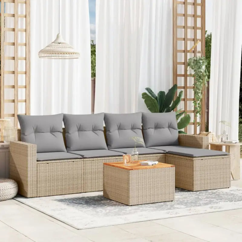 Loungetuinset van zwart gepoedercoat staal voor buiten ontspanning - Beige en grijs - Tuinsets