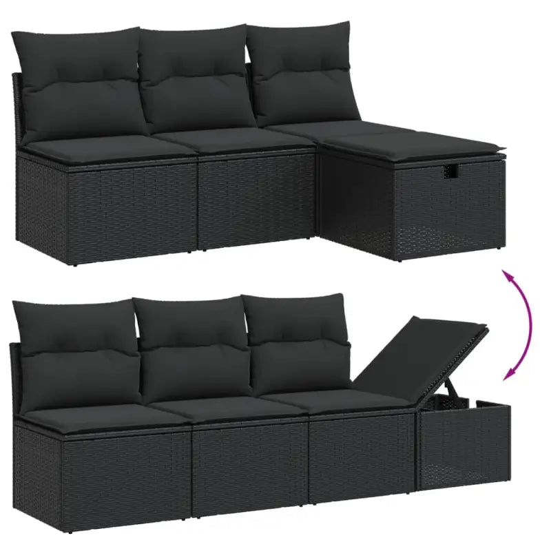 Loungetuinset van zwart materiaal en gepoedercoat staal met afmetingen - Tuinsets