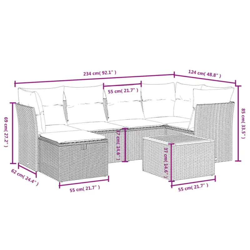 Loungetuinset van zwart materiaal en gepoedercoat staal met afmetingen - Tuinsets