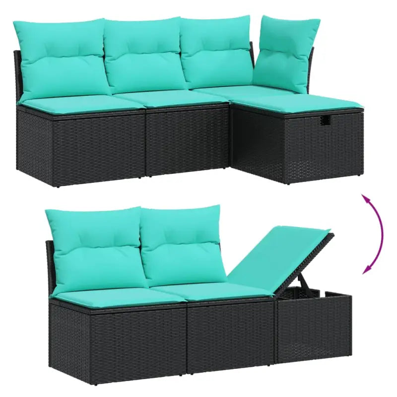 Loungetuinset van zwart materiaal en gepoedercoat staal met afmetingen - Tuinsets