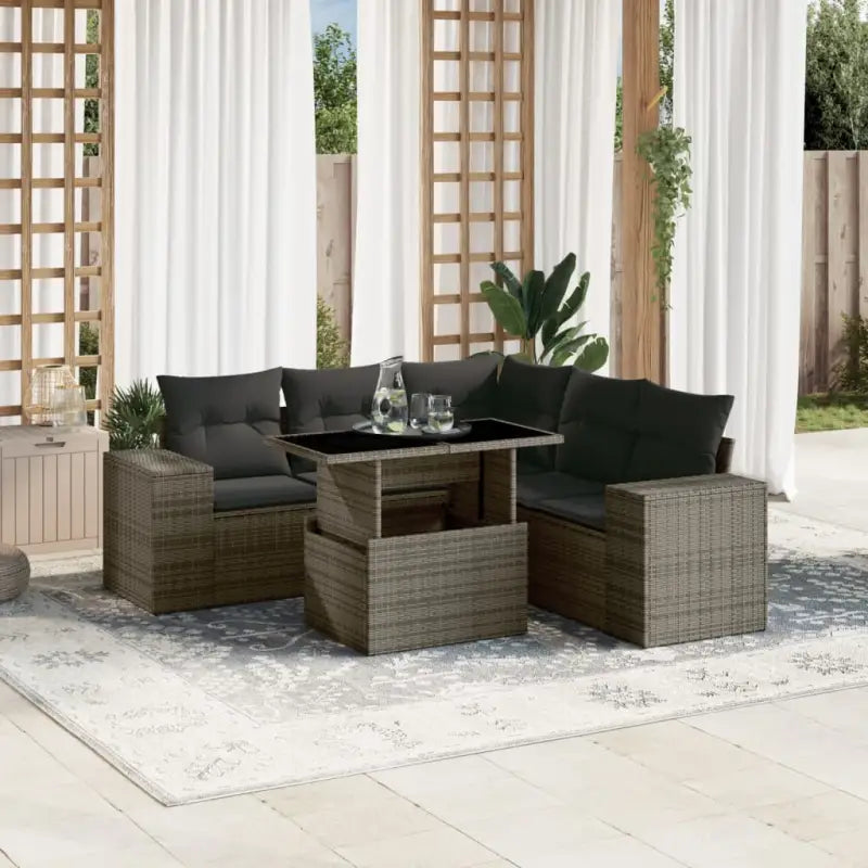 Loungetuinset van zwart materiaal en gepoedercoat staal afmetingen - Grijs / Met tafel - Tuinsets