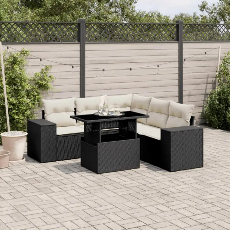 Loungetuinset van zwart materiaal en gepoedercoat staal afmetingen - Zwart en crème / Met tafel - Tuinsets