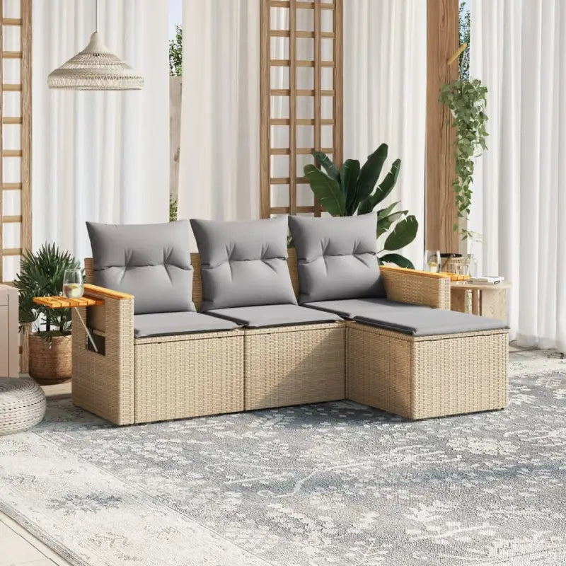 Loungetuinset van zwart materiaal en gepoedercoat staal met ruime afmetingen - Beige en grijs / Zonder tafel - Tuinsets