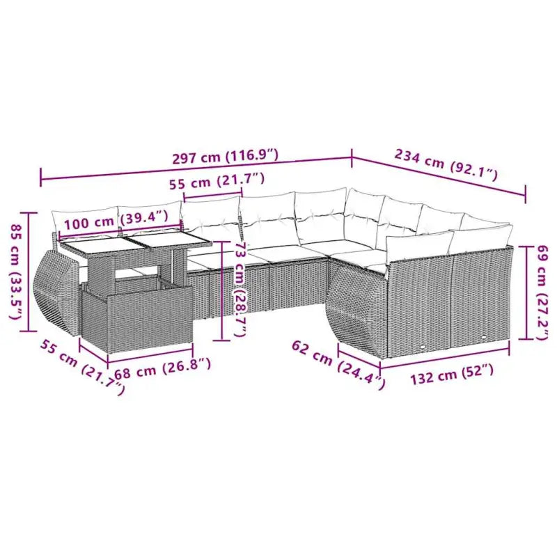 Loungetuinset van zwart materiaal en gepoedercoat staal met ruime afmetingen - Tuinsets