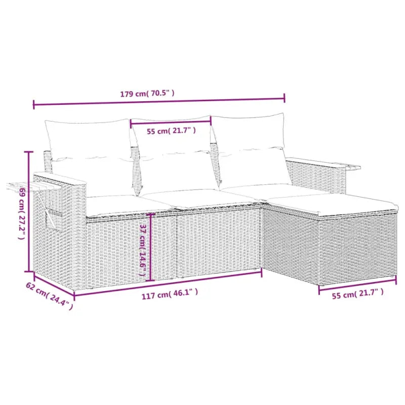 Loungetuinset van zwart materiaal en gepoedercoat staal met ruime afmetingen - Tuinsets