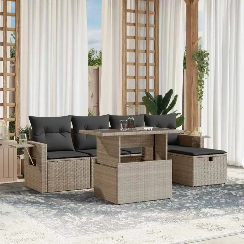 Loungetuinset van zwart materiaal met gepoedercoat staal afmetingen - Lichtgrijs / zonder opbergruimte - Tuinsets