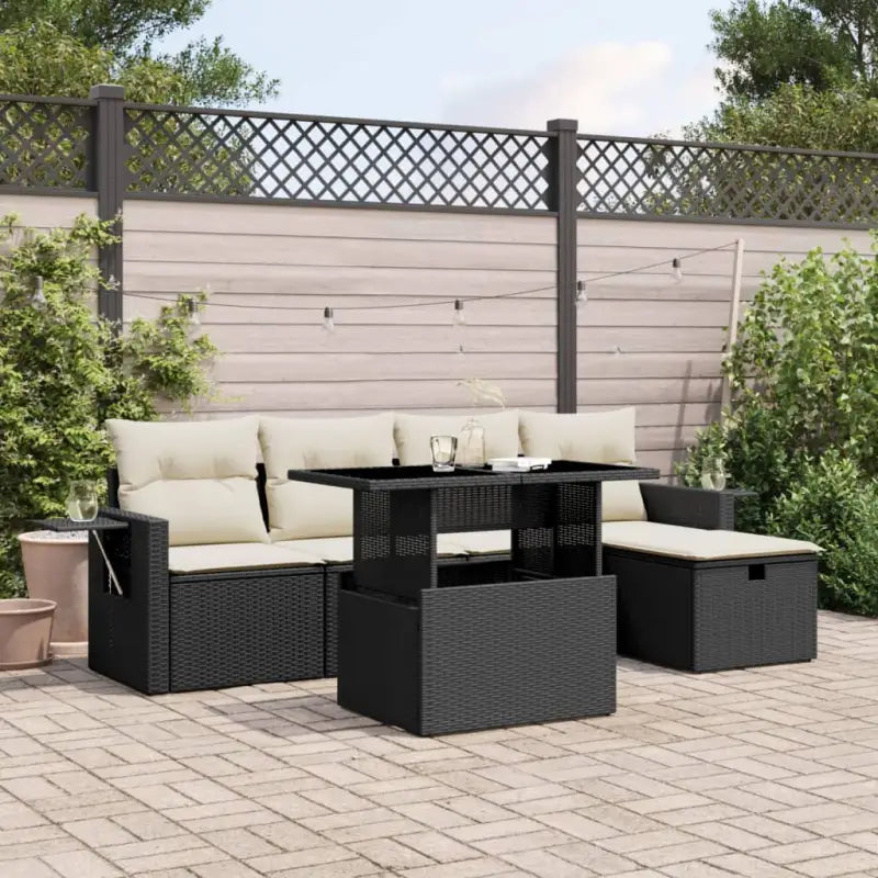 Loungetuinset van zwart materiaal met gepoedercoat staal afmetingen - Zwart en crème / zonder opbergruimte - Tuinsets