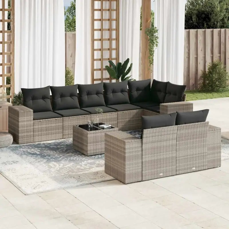 Loungetuinset van zwart materiaal met gepoedercoat staal afmetingen - Lichtgrijs / Met tafel - Tuinsets
