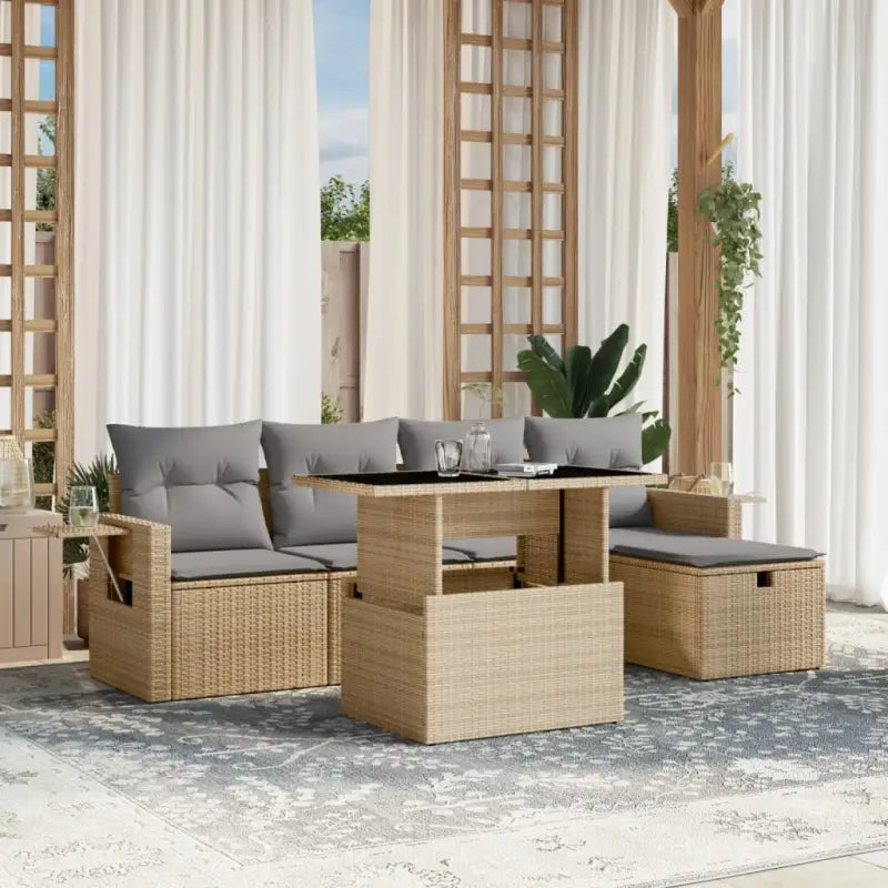 Loungetuinset van zwart materiaal met gepoedercoat staal afmetingen - Beige en grijs / zonder opbergruimte - Tuinsets