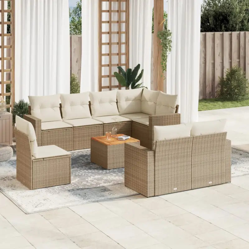 Loungetuinset van zwart materiaal met gepoedercoat staal volgens afmetingen - Beige / 5x hoek + Tafel + 3x midden