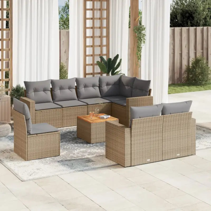 Loungetuinset van zwart materiaal met gepoedercoat staal volgens afmetingen - Beige en grijs / 5x hoek + Tafel + 3x
