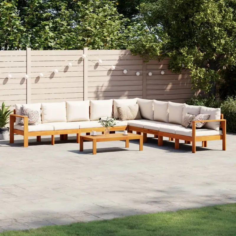 Loungetuinstel van massief acaciahout met wasbare hoes en olieafwerking - Crème / hoek + 4x Bank + Tafel - Tuinsets