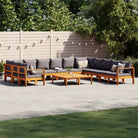 Loungetuinstel van massief acaciahout met wasbare hoes en olieafwerking - Donkergrijs / 2x hoek + 5x Bank + 2x Tafel