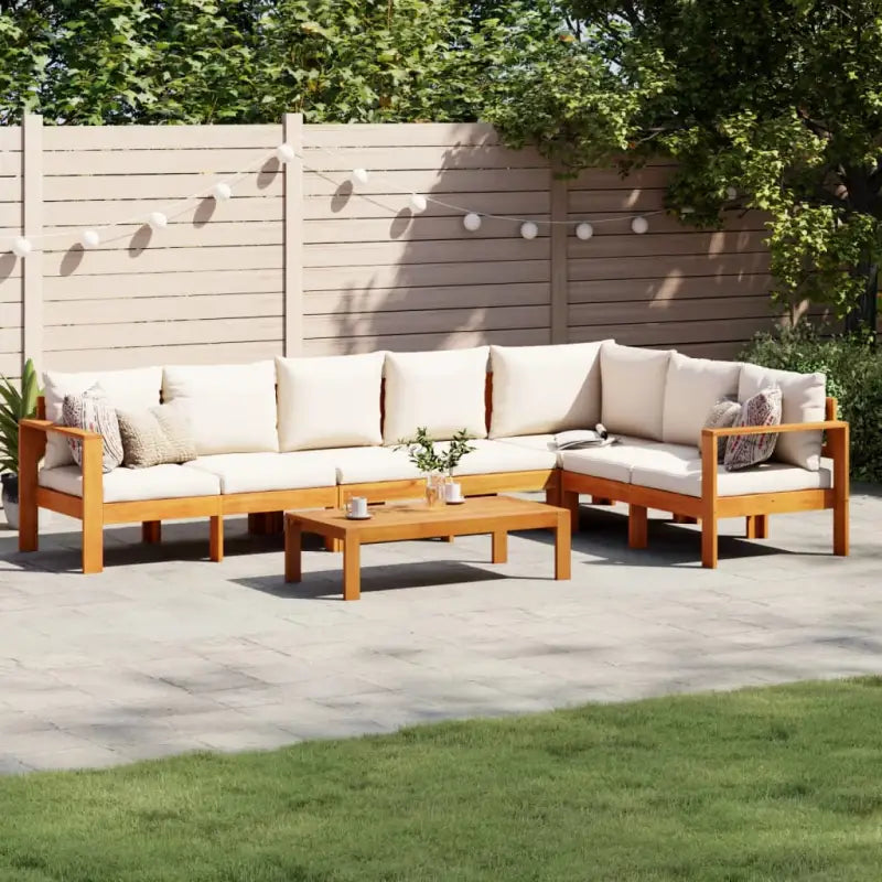 Loungetuinstel van massief acaciahout met wasbare hoes en olieafwerking - Crème / hoek + 3x Bank + Tafel - Tuinsets