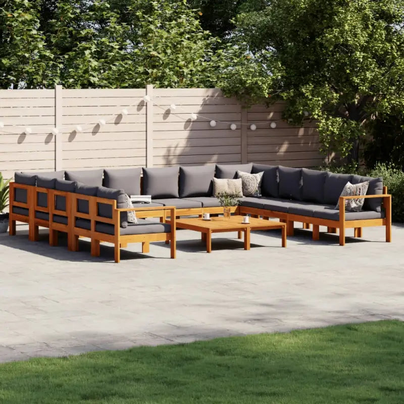 Loungetuinstel van massief acaciahout met wasbare hoes en olieafwerking - Donkergrijs / 2x hoek + 6x Bank + 2x Tafel